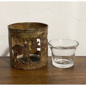 Rustic, Metal, Moose, Cutout, Distressed, Votive, Candle Holder, Cabin Decor